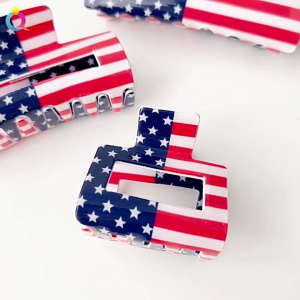 Independence Day Plastic Hair Claw for Girl Hair Claw Delicate Plastic American Flags Jaw Clips for Teens Ponytail Decor