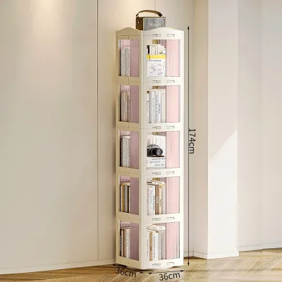 Lontai 360 Degree Rotating Bookshelf - Space Saving Floor Stand with Drawers