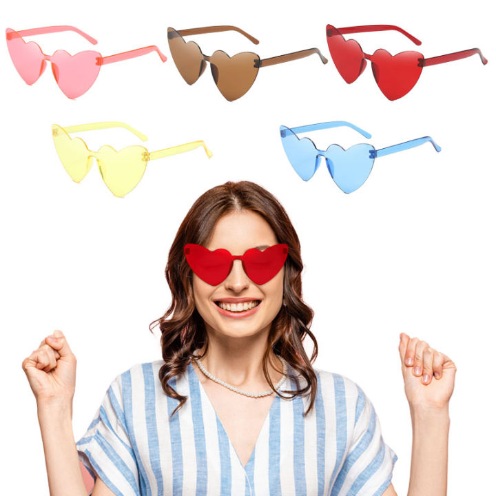 Heart Sunglasses Jelly Color Rimless Heart OnePiece Glasses Candy