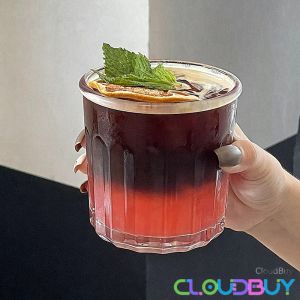 C.B. 400ml/550ml Striped Glass Mug Ice Coffee Cup Transparent Milk Tea Juice Glass 1Pcs