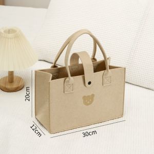VIVIDI Large Capacity Felt Tote Bag Cute Bear Solid Color Shopping Handbag Fashion Portable Felt Shoulder Bag
