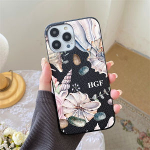 Personalised Name initial PU Pebble Leather Seashell Cases for iphone 14 13 15 16 17 Pro Max Air 14 15 16 Plus Luxury Hard Cover