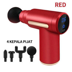 Pijat Otot Mini Elektrik Genggam LED Massager Gun 4-In-1 dengan Banyak Kepala Pijat