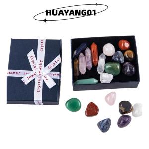 HUAYANG01 [HOT FASHION] 14pcs เจ็ดจักระพลังงานรักษาหินธรรมชาติคริสตัลอัญมณีเครื่องประดับของขวัญ