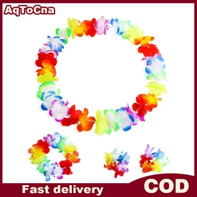 AqToCna 4Pcs set Hawaiian Artificial Flowers Leis Necklace Garland Headband Wedding Birthday Beach Tropical Party Decoration