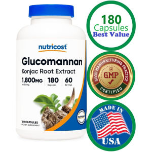 Nutricost Daily Plant Fiber Supplement 180 Capsules 1800mg Konjac Glucomannan Extract Gentle Oral Capsule for Busy s Long-Term Digestive Wellness Routine