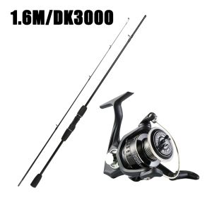 Metal Spinning Reel Black Fishing Rod Set  M Medium Spinning Reel Rod 1.6-2.1M 2-Section Fishing Rod KD 3000 5:2:1