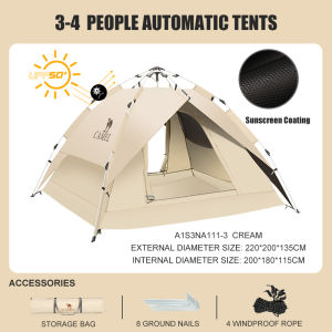 CAMELCROWN Outdoor Vinyl Camping Tent Portable Double Folding Automatic Tent Thickened Camping Supplies Sunscreen Rainproof