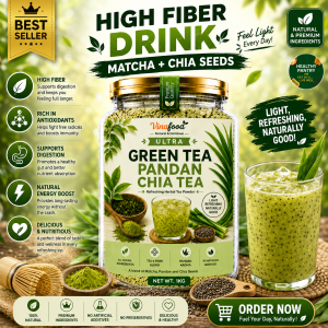 ULTRA GREEN TEA PANDAN CHIA TEA 1KG| High Fiber Green Tea Wellness Drink for Daily Refreshment
