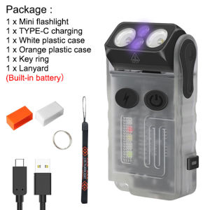 Asafee V20 UV Light White EDC Keychain Flashlight Portable Mini Torch Type-C Rechargeable Work Light With Magnet Clip Camping Pocket Lantern