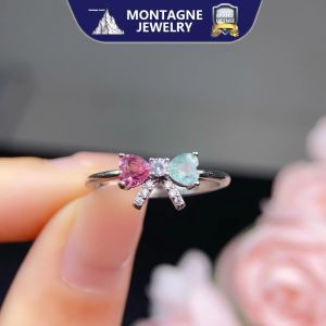 Montagne Jewelry Natural 4mm Tourmaline Ring for women Crystal Inset Bowknot Design Fine Jewellery 925 Silver Ring