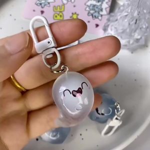 WH MIKA STORE ▏ High-Value Cute Funny Ghost Keychain Jelly Transparent Three-Dimensional Design Luminous Elf Pendant Couple Girlfriends Token