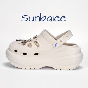 (ส่งจากไทยค่ะ) รองเท้าหัวโต แถมตัวติด เสริมส้น 8 เซน รองเท้าผู้หญิงรัดส้น EVA สีพื้นล้วน SHO-SUN8694-BWTM