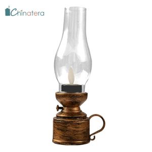 Chinatera Antique Retro LED Flameless Candle Light Electronic Tealight Vintage Kerosene Lamp Ornaments Lamp Night Light Home Party Bar Outdoor Courtyard Garden Decor