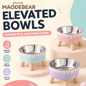 MAODEBEAR Dopamine Stainless Steel Pet Elevated Bowl Anti-slip Neck Protection - 3 Colors