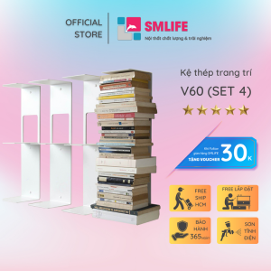 Kệ Sách Treo Tường Đứng V60 SMLIFE (SET 4) - Màu Trắng - Thép dày 16mm sơn tĩnh điện Cao Cấp Hiện Đại