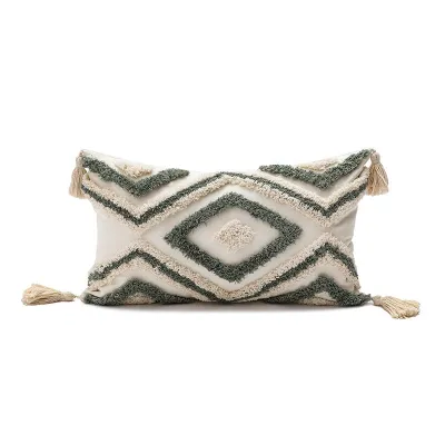30x50cm/45x45cm New BohemianTufted Fringe Cushion Cover Decorative Boho Geometric Embroidery Pillowcase Cotton Canvas Decorative Pillow Cover for Sofa