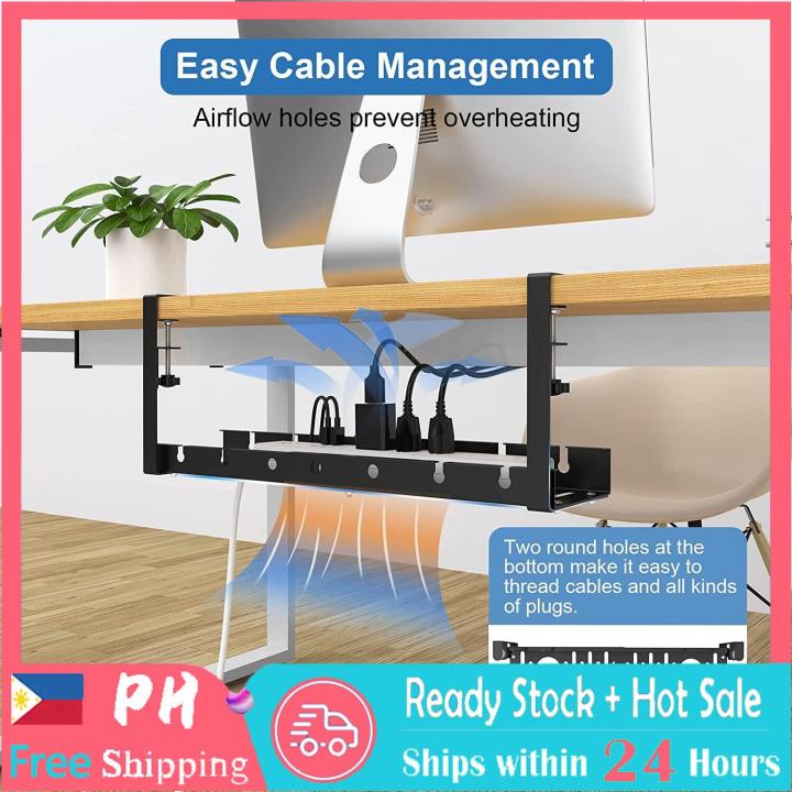 Under Table Storage Rack Cable Management Tray Desk Socket Holder Wire ...