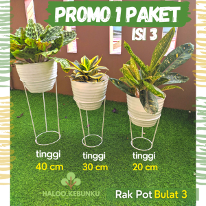 ISI 3 - PAKET RAK POT BESI minimalis 3pcs ukuran pendek sedang dan tinggi model bulat unik