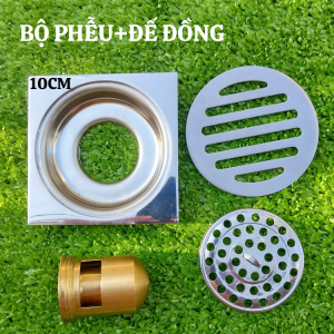 Phễu thoát nước siêu nhanh bằng thép trắng không gỉ kèm đế đồng chống hôi 10cm*10cm