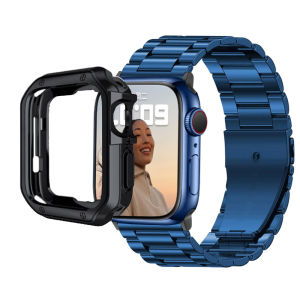 Metal Strap + Watch Case compatible with Apple Watch Band 41mm 45mm Stainless Steel Bracelet compatible with Apple Watch Series 7 strap Accessories