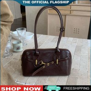 [TOPACE MALL] Women PU Leather Shoulder Bag Vintage Tote Bags Trendy Bowling Bag for Work Shopping Travel Daily