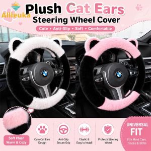 Allieuka Universal Car Steering Wheel Cover No Inner Ring Soft Plush Ears Elastic Auto Steering Handle Cover