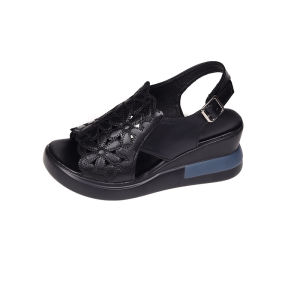 [Free Shipping] WomenS New Summer Thick-Soled Wedge Sandals High-Heeled Peep-Toe Shoes With Hollow Design And Height-Increasing Platform
