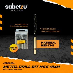 Mata Bor Besi 4 MM HSS Material 4341 Titanium Coat 4mm - HSS Twist Drill Bits Size 4MM Mata Bor Besi Kayu Aluminium PVC Plastik Akrilik Papan Acrylic Metal Besi Wood Plastic Steel Hitam Black Mata Bor Satuan Drill Bit Sabetzu JOB24.204