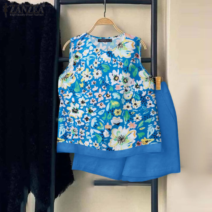 ZANZEA Women Holiday Two-piece Outfits Sleeveless O Neck Tank