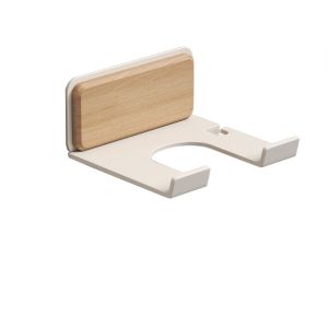 FANI Self Adhesive Wood Hairdryer Holder Wall Mount No Drilling Hairdryer Storage Rack Convenient Round Hook Hair Dryer Organizer Home