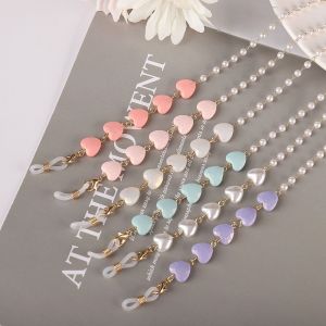 HULEQQI Dành cho Nữ Đầy màu sắc Hình trái tim Dây chuyền kim loại Màu vàng Cổ treo Dây chuyền kính râm ngọc trai Dây đeo kính tình yêu Dây đeo kính Dây đeo  nạ chống mất