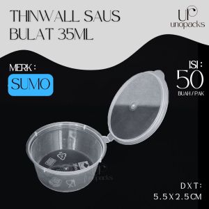 THINWALL SAUCE CUP BULAT 35ML WADAH SAUS SAMBAL MAYONAISE PLASTIK PLUS TUTUP BENING SUMO (50 PCS)