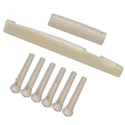 KAWES MF 6 String Plastic Acoustic Guitar Bridge Nut/Saddle + Slotted Bridge Pin with Dots ABS Plastic Guitar Parts