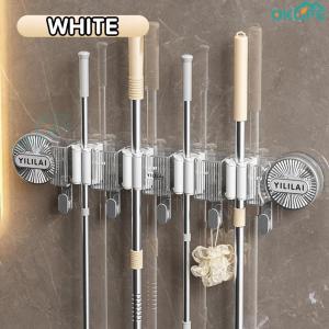 [OKLIFE. SG]Wall Hanging Without Drilling Bathroom Mop Hanger Bathroom Balcony Wall Mount Mop Clamp Holder Self Wall Storage With Hook
