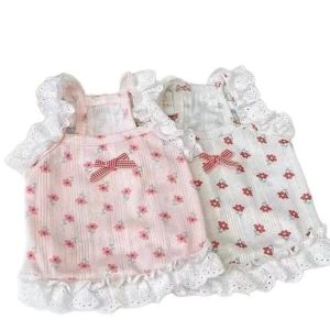 PAZNUL Floral Design Puppy Vests Short Style Lace Trim Small Dog Vest Polyester Princess Dress Pet Fashion