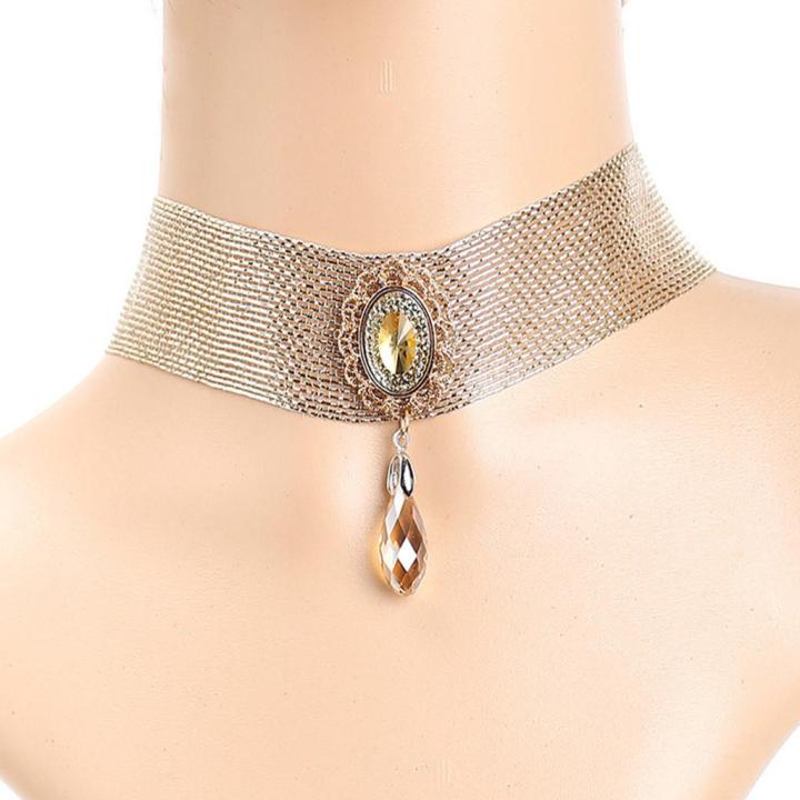 Kloware Crystal Rhinestone Drop Pendant Wide Choker Necklace Boho Statement  Collar Lazada PH