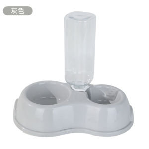 Pet Drinker Feeder Cat Water Bowl Double Bowl Plastic Automatic Drinking Bottle Cat Bowl Pet MJ -ชามให้อาหารพร้อมน้ำสำหรับสุนัขและแมว 2