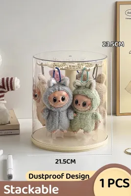 （NDD SG STOCK ) 360°Rotating Labbubu Display Case Rotating Transparent labubu Plush Doll Figurine Blind Box Storage Display Stand Source manufacturer Hanging Organizer Rack for POPMART