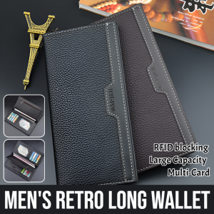 [No Need To Fold Coins] Mens Retro Long Wallet Mens Business Wallet Anti-Theft Soft Two Fold Ultra-Thin Long Wallet Id Credit Cards Holders