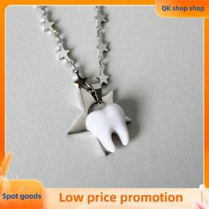 ✨QK shop✨ Unique Design Y2k Necklace Heart Star Cute Teeth Splicing Clavicle Chain