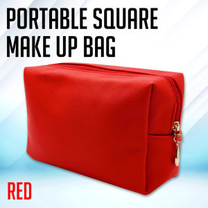 FMP PU Leather Pencil Case with Zipper - Portable Makeup Bag in Red/White/Black