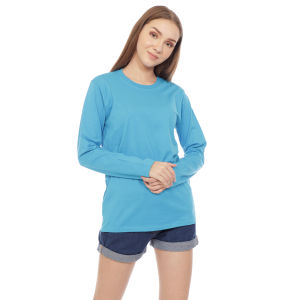 Kaos Polos Wanita Oneck Lengan Panjang Bahan Katun Combed 30s Warna Biru Turkish