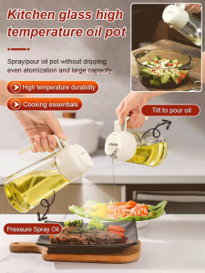 Glass Oil Bottle Heat Resistant Kitchen Dispenser with Spray and Pour Function Cooking Oil Container