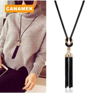 【CANAMEK】 Simple Fashionable Geometric Versatile Tassel Long Pendant Necklace For Womens Creative Sweater Chain Jewelry Accessories Gifts