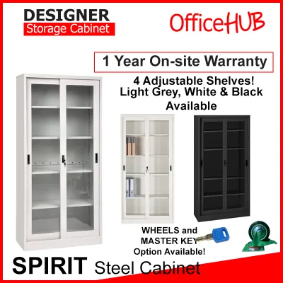 OFFICEHUB High Steel Glass Sliding Door Cabinet SPIRIT Bookshelf Home Cabinet Study Cabinet Office Cabinet Metal Cabinet High Cabinet High Steel Cabinet