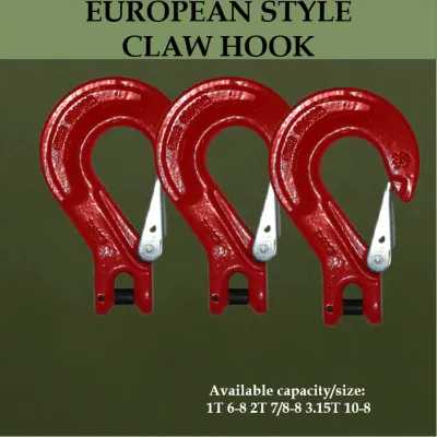 Solid Lifting G80 European Type Clevis Sling Hook G80 European Type Chain Hook Clevis Latch Hook Direct-Connect Sling Hook Safety Hook Alloy Steel Spring-Loaded Gate Forged Latch Seat