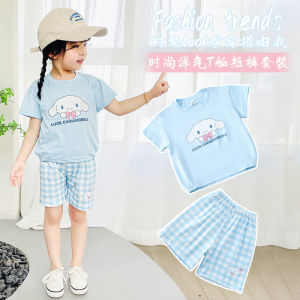 Kids Sanrio Characters Kuromi Melody Cinnamoroll Hello Kitty Tshirt Plaid Skirt Terno for Kids Girls 1-8 Years Old