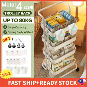 Ready Stock Full Set 4 tier Trolley Rack Quality Baby Storage Rack Multipurpose Storage Trolley 4 Layers Storage Trolley