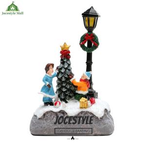 [Jocestyle Mall] 1Pc Glowing Christmas Village Resin Ornament with LED Light Christmas Miniature Resin House Ornament for Christmas Party Favors
